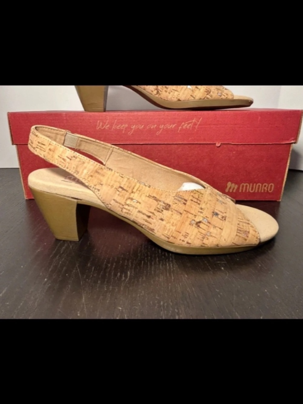 Munro Rochelle Cork Sling Back Heeled Sandals Shoes Size 7 Narrow